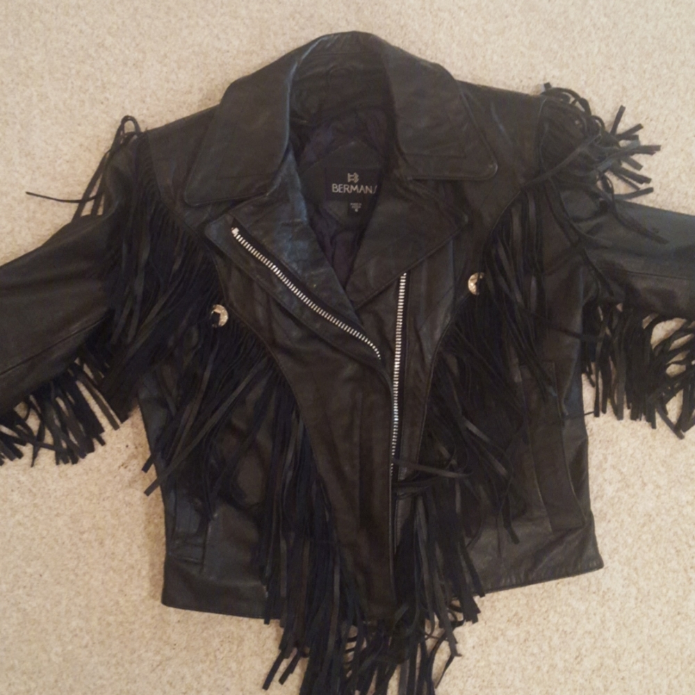 Women's size 6 Bermans leather fringe coat
